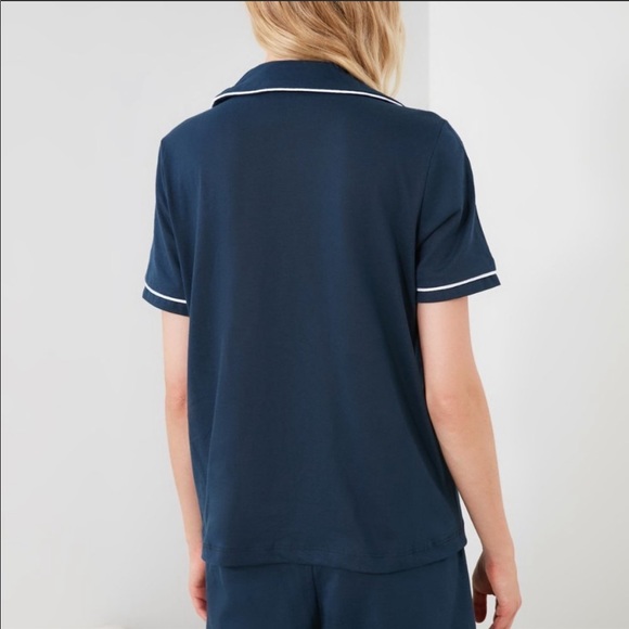 Dark Blue Cotton Notch Collar Pj Set - Picture 4 of 4